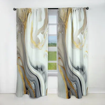 Design Art White And Gold Marble Abstract Iii - Abstract Marble Blackout Abstract Curtain - 1 Panel In White;gold