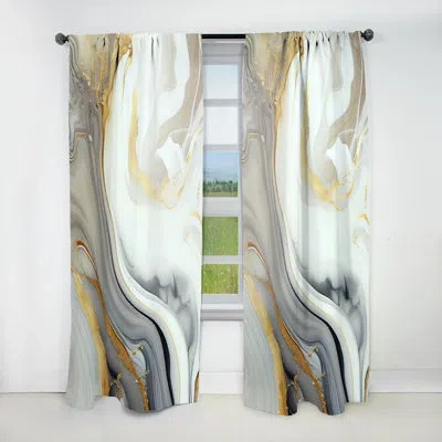 Design Art White And Gold Marble Abstract Iii - Modern Curtain - Velvet Room Darkening - 1 Panel
