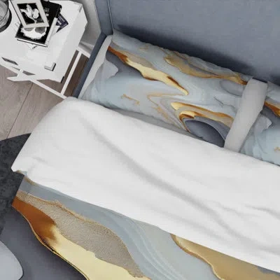 Design Art White And Gold Marble Abstract Iv - Modern Transitional Duvet Cover Set - Microfiber Polyester In White;gold