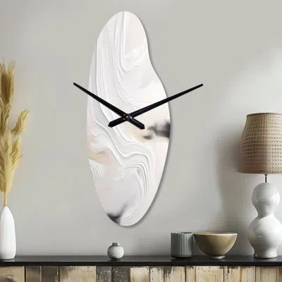 Design Art White And Gold Ripples Of Stone - Marble Asymmetrical Metal Wall Clock, Modern Curved Wall Clock Pri In White;gold