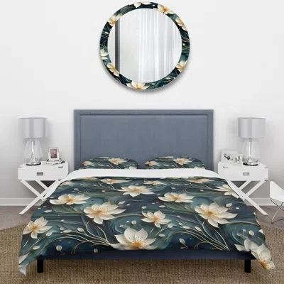 Design Art White And Gold Tranquil Lotus Zen Bedding In White;gold