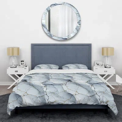 Design Art White And Grey Marble Harmony Pattern I Bedding In White;gray