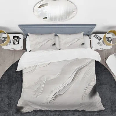 Design Art White And Grey Ripples Of Stone V Beddingmicrofiber / Polyester Duvet Cover Set In White;gray