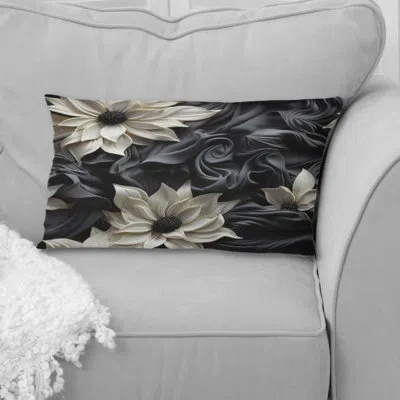 Design Art White And Grey Symphony Of Petal Gardens - Floral Printed Pillow In White;gray