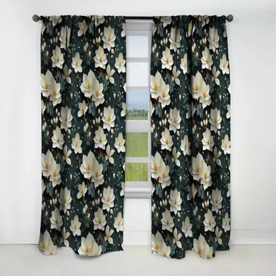 Design Art White And Teal Tranquil Lotus Zen - Floral Curtain - Blackout Floral Curtain - 1 Panels In White;teal