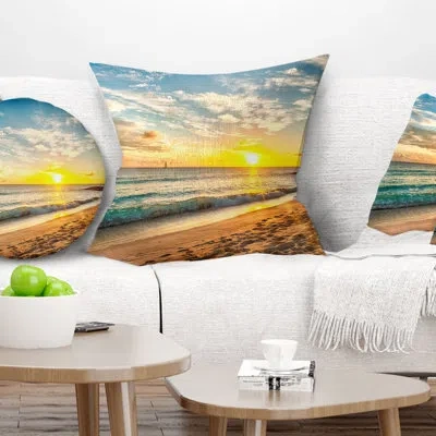 Design Art White Beach In Island Of Barbados - Sea & Shore Printed Pillow