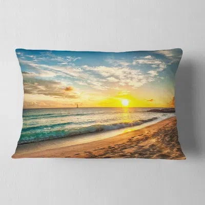 Design Art White Beach In Island Of Barbados - Sea & Shore Printed Throw Pillow