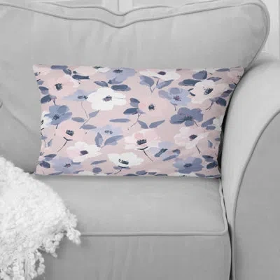 Design Art White Beige Floral Farmhouse Garden - Floral Farmhouse Lumbar Pillow In White;beige