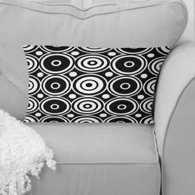 Design Art White Black  Midcentury Circles - Midcentury Lumbar Pillow In Black;white