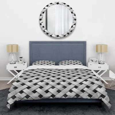 Design Art White Black Modern Basketweave Charm I - Modern Duvet Cover Set In Black;white
