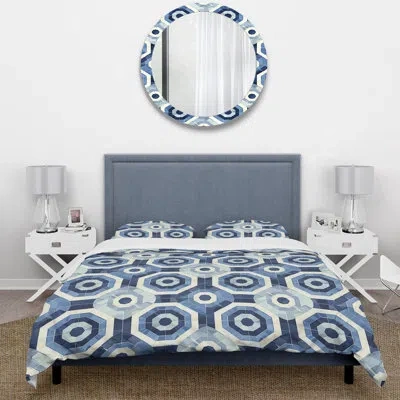 Design Art White Blue Midcentury - Midcentury Duvet Cover Set In Blue;white