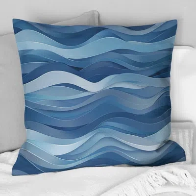 Design Art White Blue Modern Waves Iii - Modern Throw Pillow In Blue;white