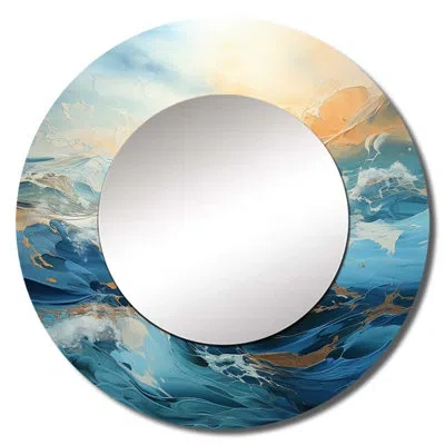Design Art White Blue Storm Liquid Art Charm - Storms Wall Mirror, Traditional Round Decorative Mirror, Printed In Blue;beige