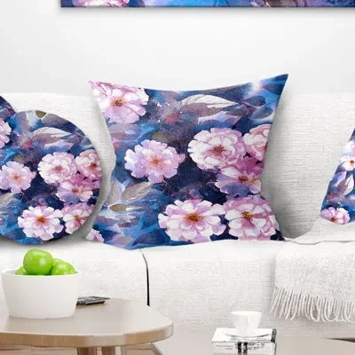 Design Art White Briar In Classical Style - Floral Printed Pillow In Blue;pink