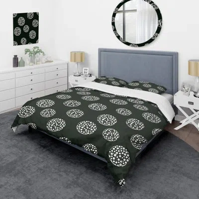 Design Art White Circle Dots - Abstract Duvet Cover Set - Microfiber Polyester In Black