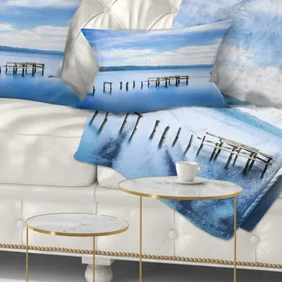 Design Art White Clouds And Blue Sea - Sea & Shore Printed Throw Pillow