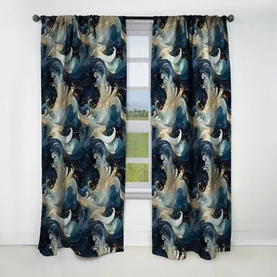Design Art White Cosmic Marble Elegant Whirls - Abstract Marble Marble Blackout Curtain - 1 Panels In Blue;white