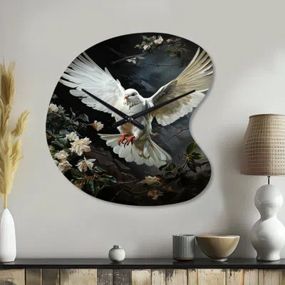 Design Art White Dove Messenger Of Peace - Dove Unique Shape Metal Wall Clock, Modern Asymmetrical Wall Clock P