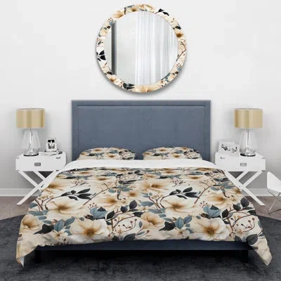Design Art White Elegance Minimalist Floral I - Floral Duvet Cover Set