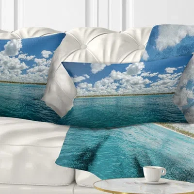 Design Art White Fluffy Clouds Over Sea - Sea & Shore Printed Throw Pillow