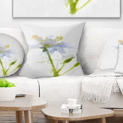 Design Art White Green Watercolor Flower Sketch - Floral Printed Pillow