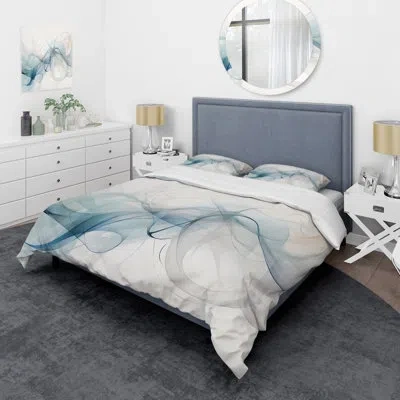 Design Art White Grey Line Art Abstract Calligraphy - Line Art Comforter Set 4 Pcs In White;grey