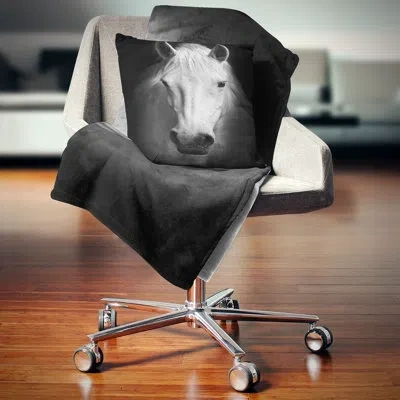 Design Art White Horse Black And White - Animal Printed Pillow