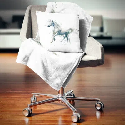 Design Art White Horse In Motion On White - Animal Printed Pillow