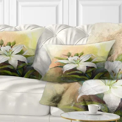 Design Art White Lily Flower Oil - Floral Printed Throw Pillow