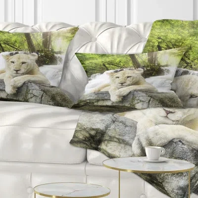 Design Art White Lion - Animal Printed Throw Pillow