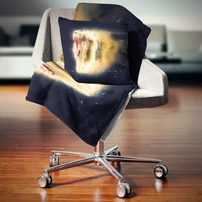 Design Art White Lion With Open Jaws - Animal Printed Pillow