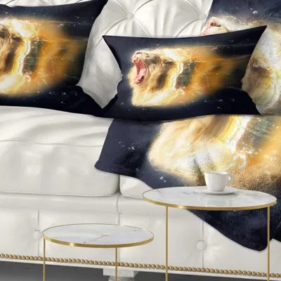 Design Art White Lion With Open Jaws - Animal Printed Throw Pillow