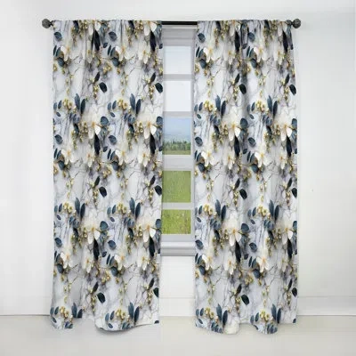 Design Art White Marble Botanical Floral Palette - Abstract Marble Marble Blackout Curtain - 1 Panels In White;green
