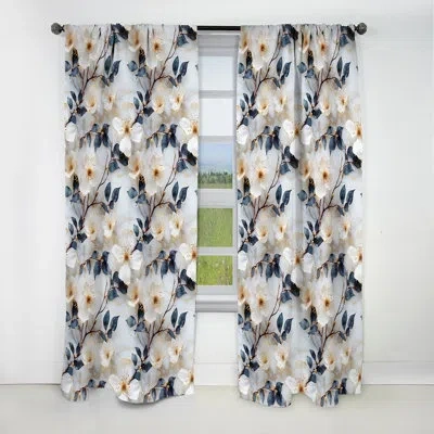 Design Art White Marble Botanical Floral Palette I - Abstract Marble Marble Blackout Curtain - 1 Panels In White;green