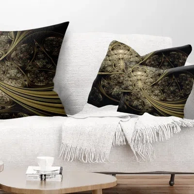 Design Art White Metallic Fabric Pattern - Floral Printed Throw Pillow