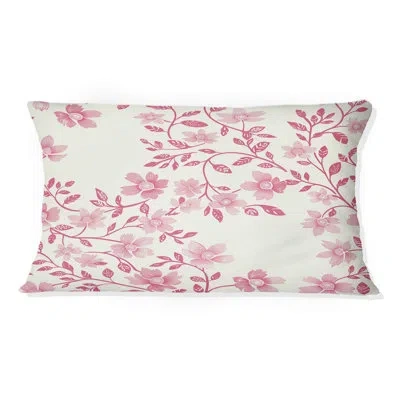 Design Art White Pink Secret Floral Gardens I - Traditional Lumbar Pillow In White;pink