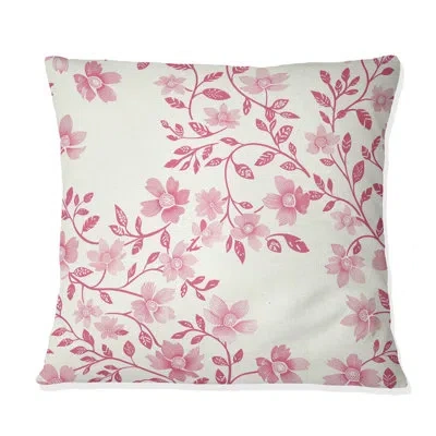 Design Art White Pink Secret Floral Gardens I - Traditional Throw Pillow In White;pink