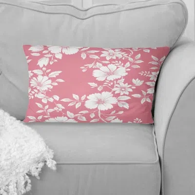 Design Art White Pink Secret Floral Gardens Ii - Traditional Lumbar Pillow In White;pink