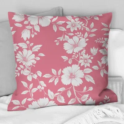 Design Art White Pink Secret Floral Gardens Ii - Traditional Throw Pillow In White;pink