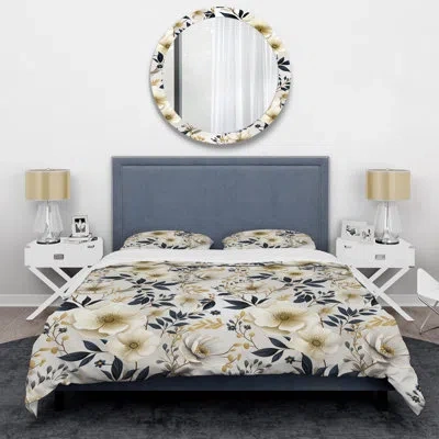 Design Art White Poppies Floral Tranquility - Floral Duvet Cover Set - Microfiber Polyester