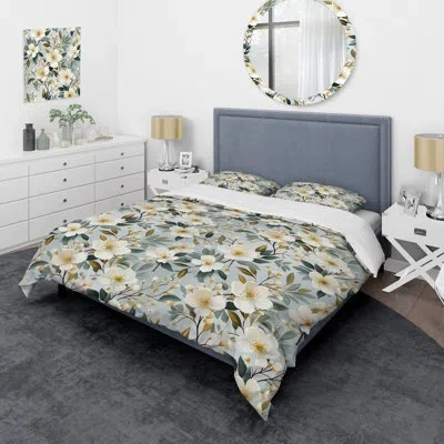 Design Art White Poppies Minimalist Floral Elegance - Floral Duvet Cover Set