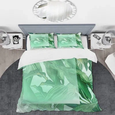 Design Art White Rectangle On Tropical Palm Green Leaves - Nautical Duvet Cover Set - Microfiber Polyester