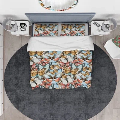 Design Art White, Red And Blue And Brown Butterfly Pattern - Traditional Duvet Cover Set - Microfiber Polyester In Red,blue