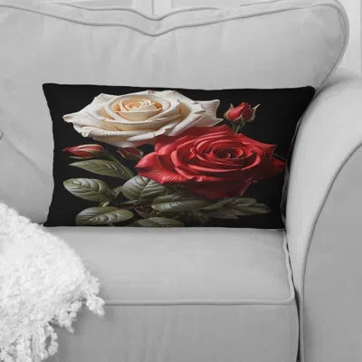 Design Art White Red Rose Eternal Love - Flowers Printed Throw Pillow In White;red
