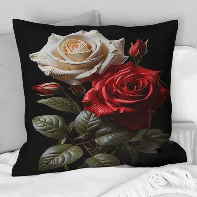 Design Art White Red Rose Eternal Love - Flowers Printed Throw Pillow In White;red