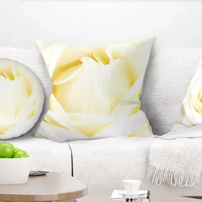 Design Art White Rose With Close Up Petals - Floral Printed Throw Pillow