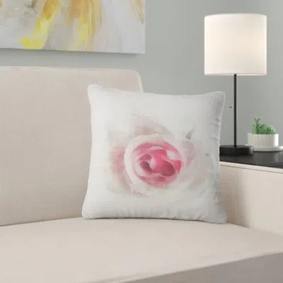 Design Art White Rose With Pink Petals - Floral Printed Pillow In White;pink