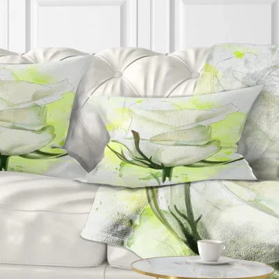 Design Art White Roses Watercolor Sketch - Floral Printed Throw Pillow
