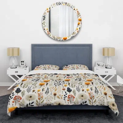 Design Art White Scandinavian Elegant Florals Ii Bedding In White;yellow