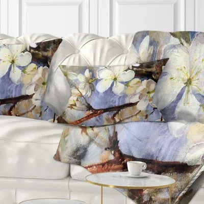 Design Art White Spring Flowers - Floral Printed Throw Pillow